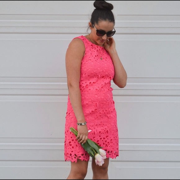Coral Lace Shift Dress 2/4 - Picture 2 of 4